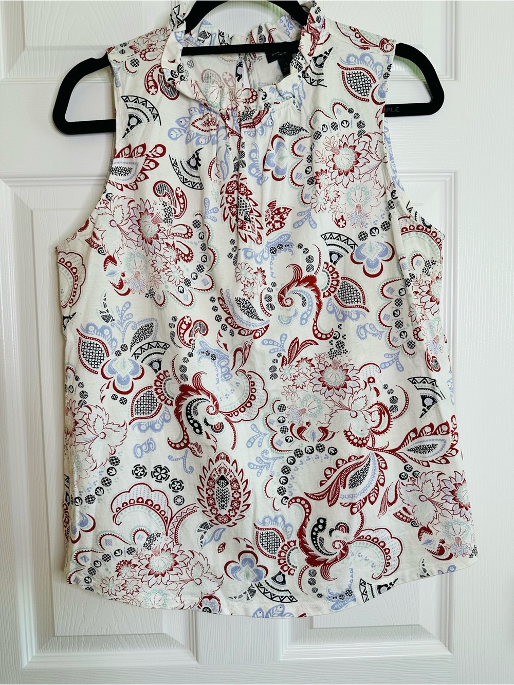 Ann Taylor Factory Paisley Floral Top - White, Red & Light Blue